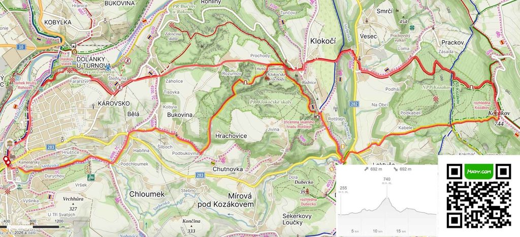mapa výletu